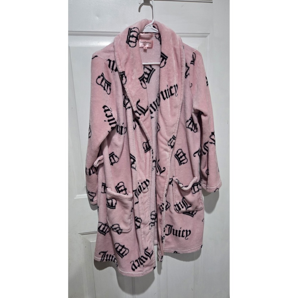 Juicy Couture Soft Plush Crown Pink Bathrobe Robe Women's L/XL (Missing Belt)